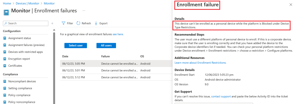 Teams Signing Out... Couldn't enroll in Intune personal device android platform restrictions